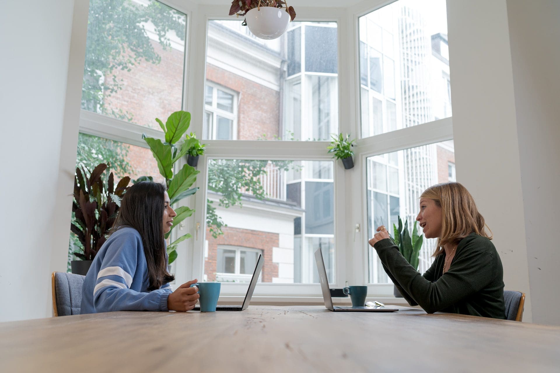 two women talking